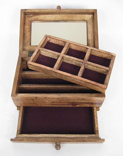 Mango Wood Love Design Vanity Box With Mirror & Drawer